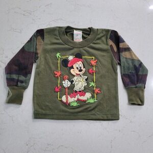 Vtg 90s Mickey Mouse For Kids Camo‎ long sleeve shirt top Boys Disney
